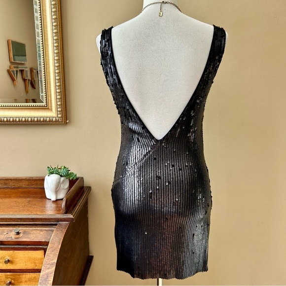Free People Intimately Sexy In Sequins Black Mini Dress Matte V-Neck Size XS S - Picture 7 of 11